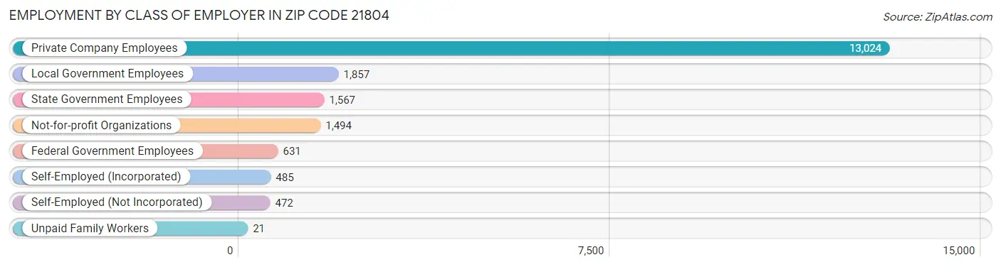 Employment by Class of Employer in Zip Code 21804