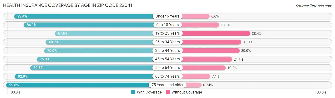 Health Insurance Coverage by Age in Zip Code 22041