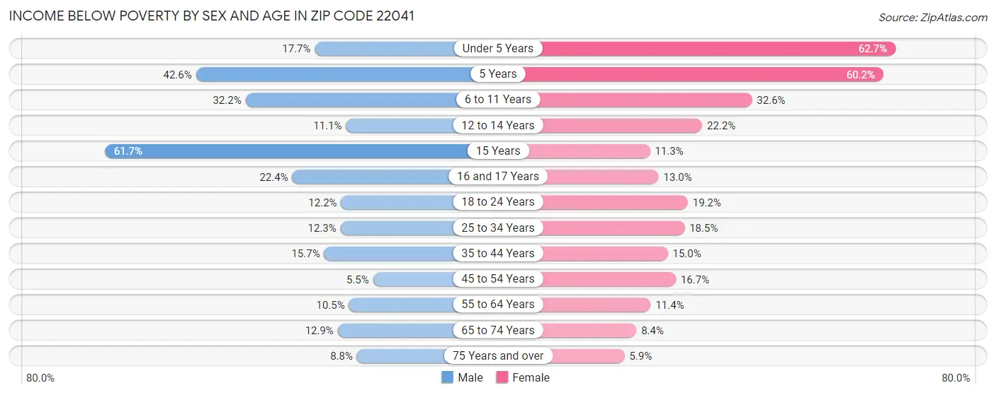 Income Below Poverty by Sex and Age in Zip Code 22041