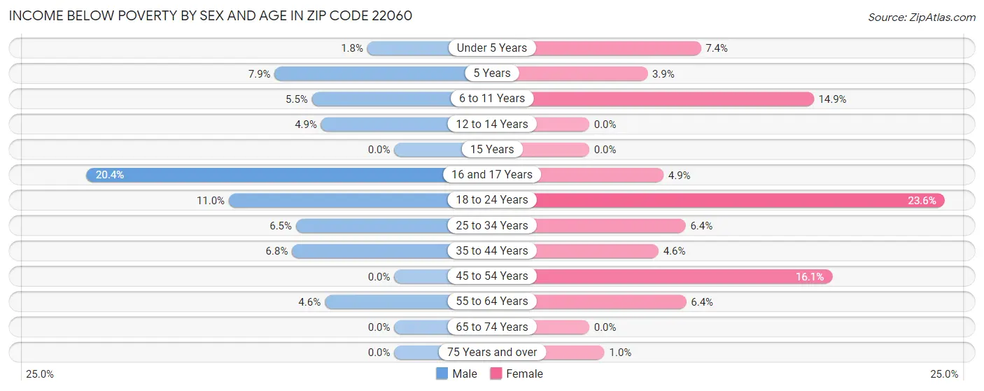 Income Below Poverty by Sex and Age in Zip Code 22060