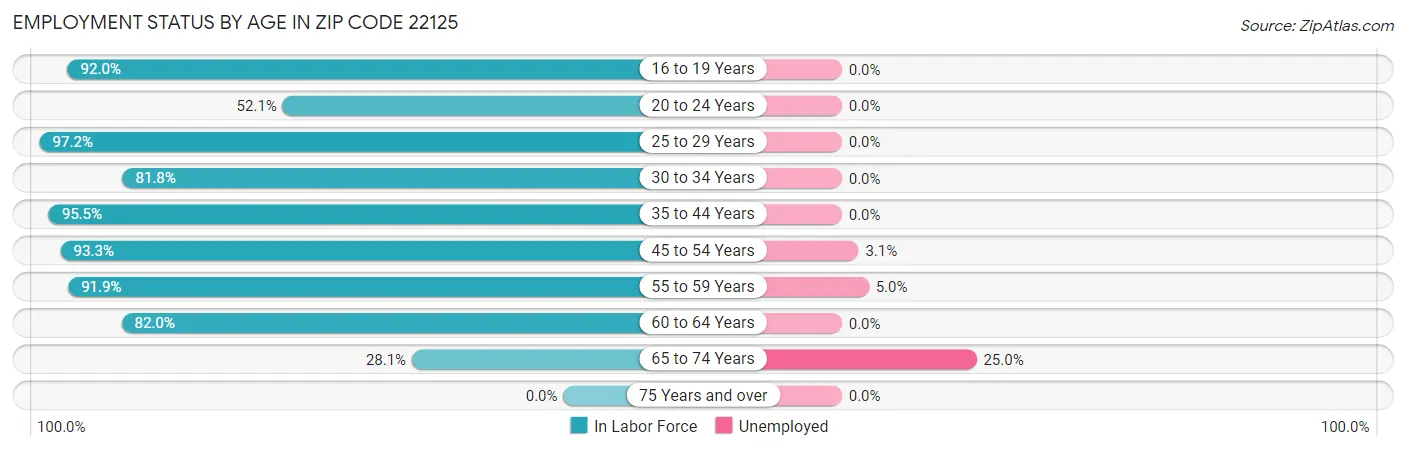 Employment Status by Age in Zip Code 22125