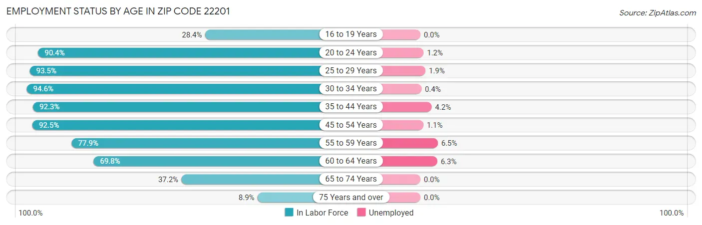 Employment Status by Age in Zip Code 22201