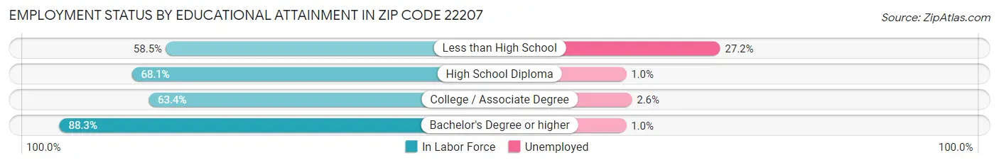 Employment Status by Educational Attainment in Zip Code 22207