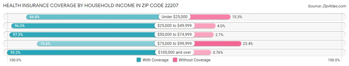 Health Insurance Coverage by Household Income in Zip Code 22207