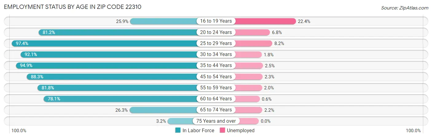 Employment Status by Age in Zip Code 22310
