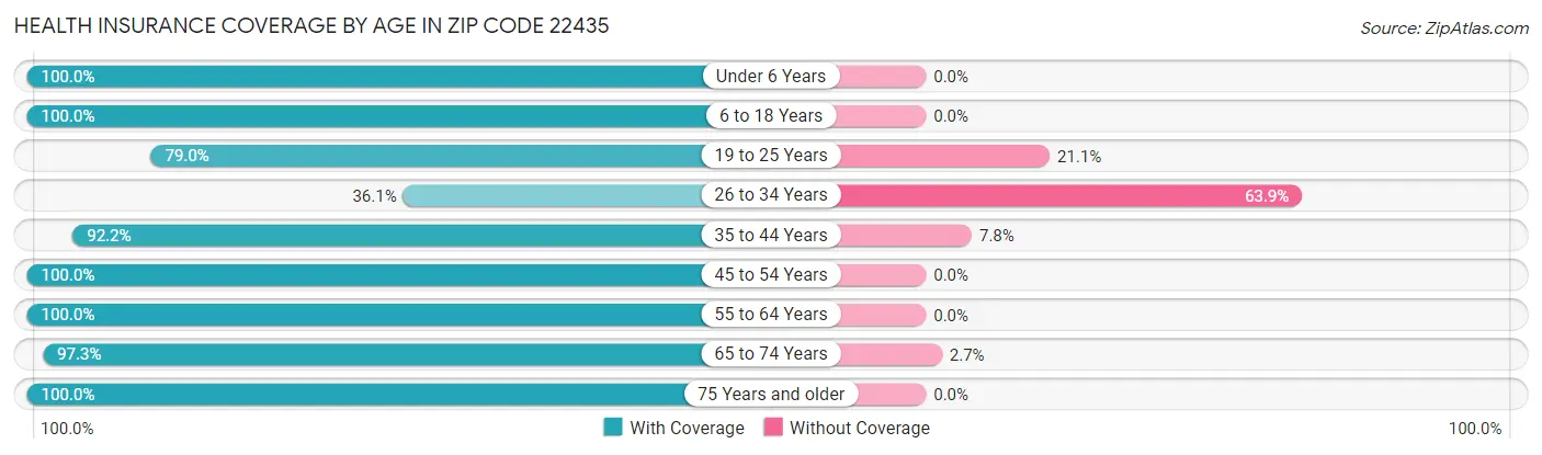 Health Insurance Coverage by Age in Zip Code 22435