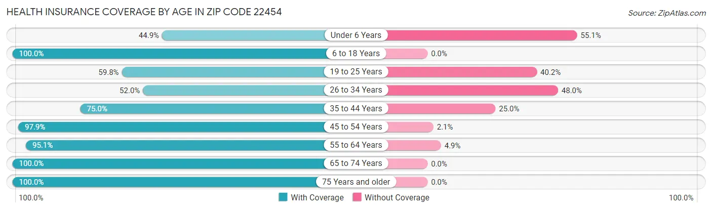 Health Insurance Coverage by Age in Zip Code 22454