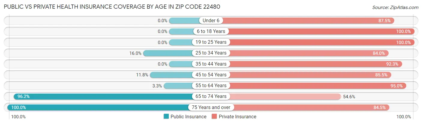 Public vs Private Health Insurance Coverage by Age in Zip Code 22480