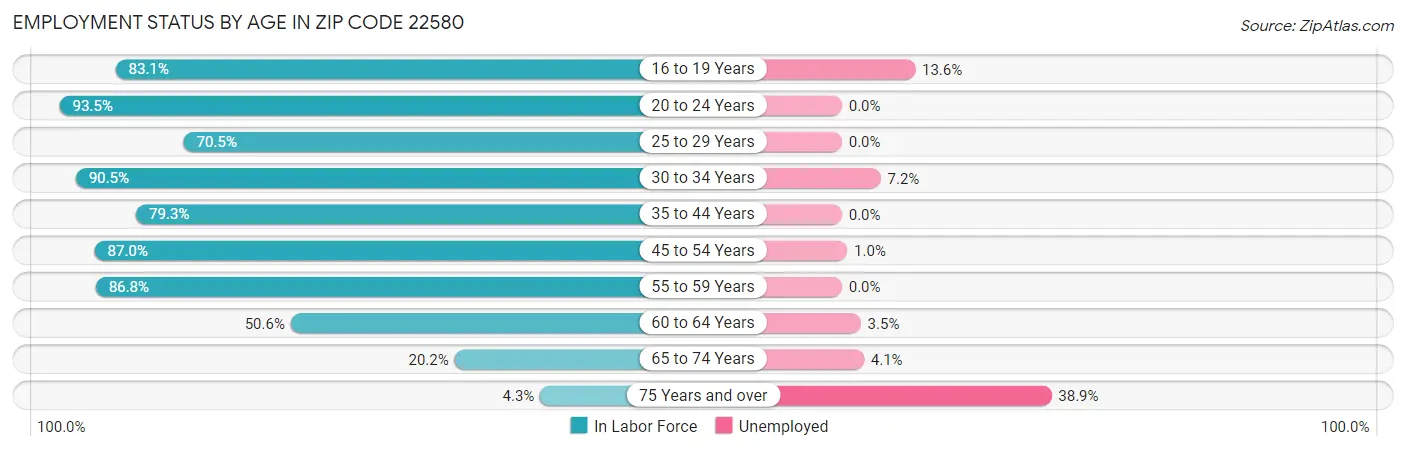 Employment Status by Age in Zip Code 22580