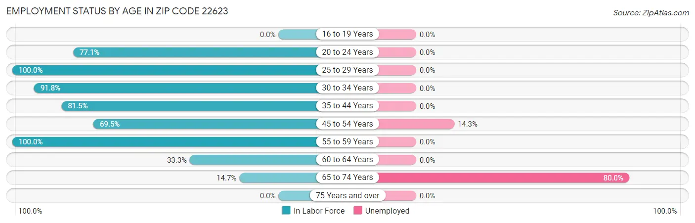 Employment Status by Age in Zip Code 22623
