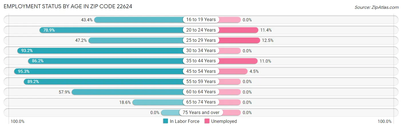 Employment Status by Age in Zip Code 22624
