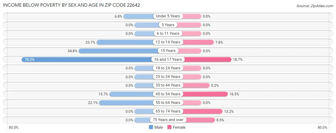 Income Below Poverty by Sex and Age in Zip Code 22642