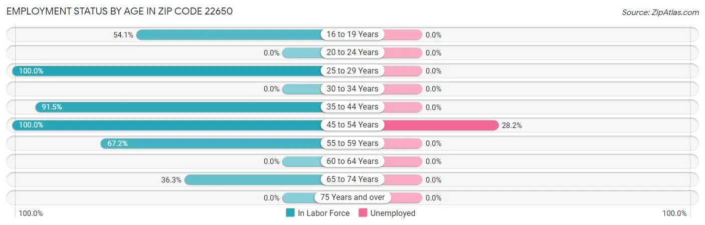 Employment Status by Age in Zip Code 22650