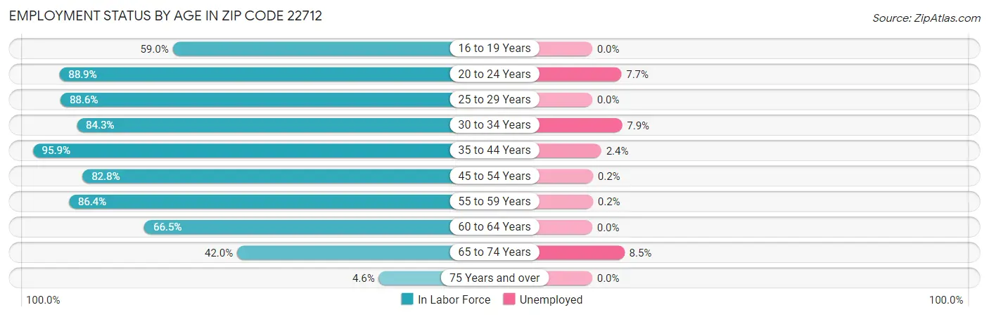 Employment Status by Age in Zip Code 22712