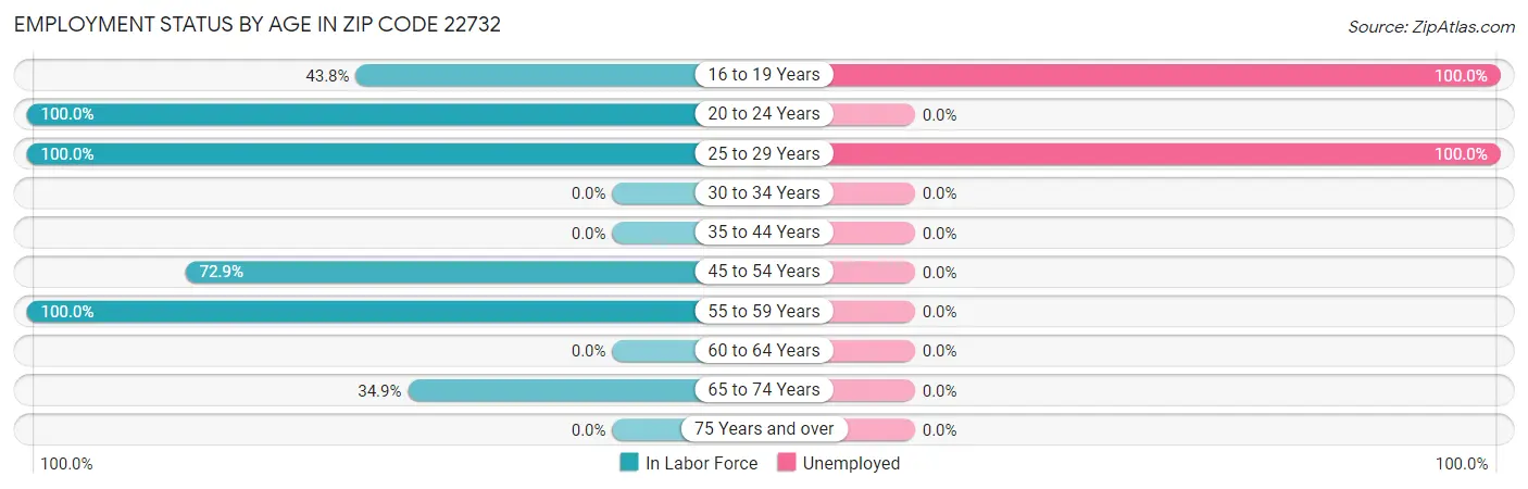 Employment Status by Age in Zip Code 22732