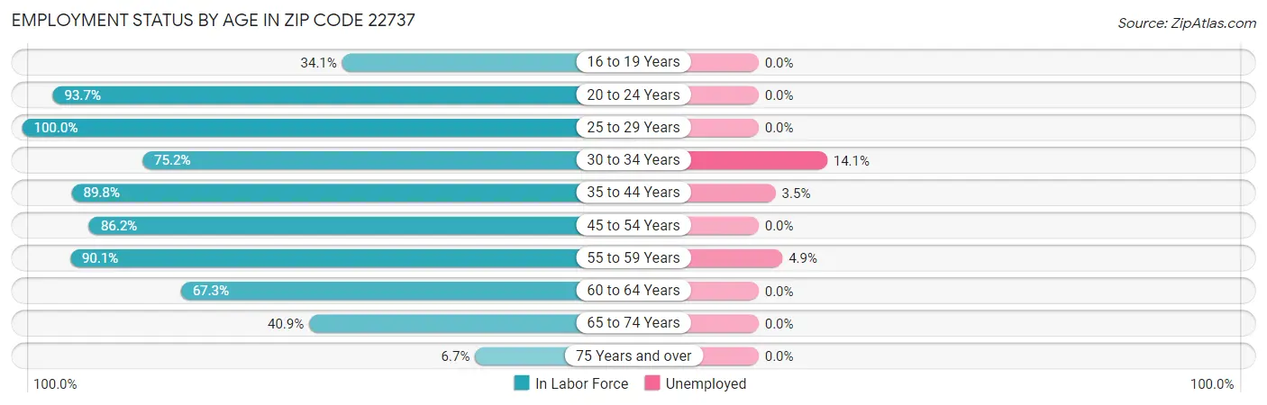 Employment Status by Age in Zip Code 22737