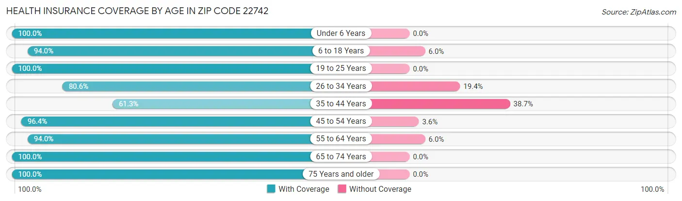 Health Insurance Coverage by Age in Zip Code 22742
