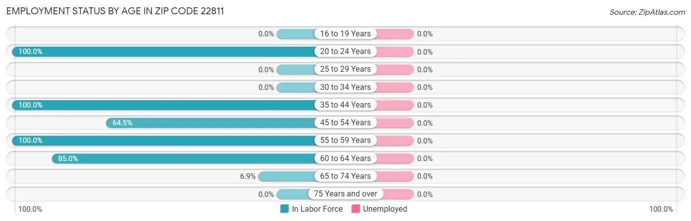 Employment Status by Age in Zip Code 22811