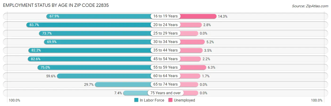 Employment Status by Age in Zip Code 22835