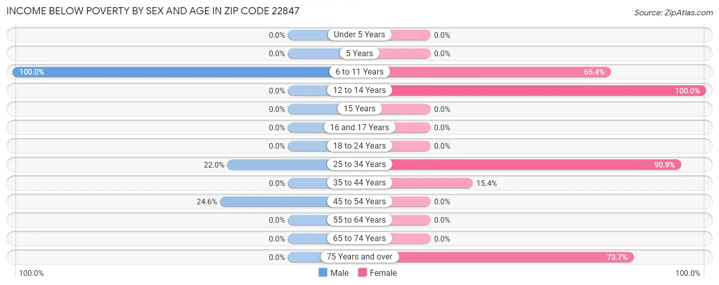 Income Below Poverty by Sex and Age in Zip Code 22847