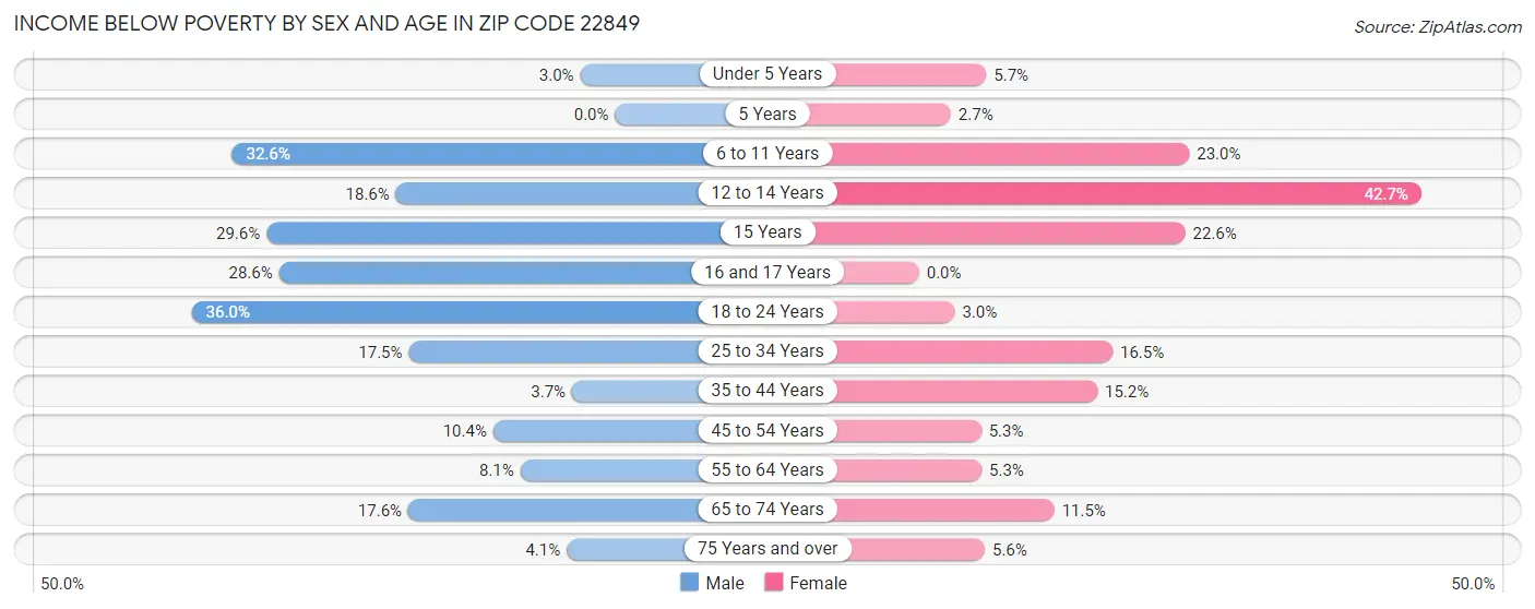 Income Below Poverty by Sex and Age in Zip Code 22849