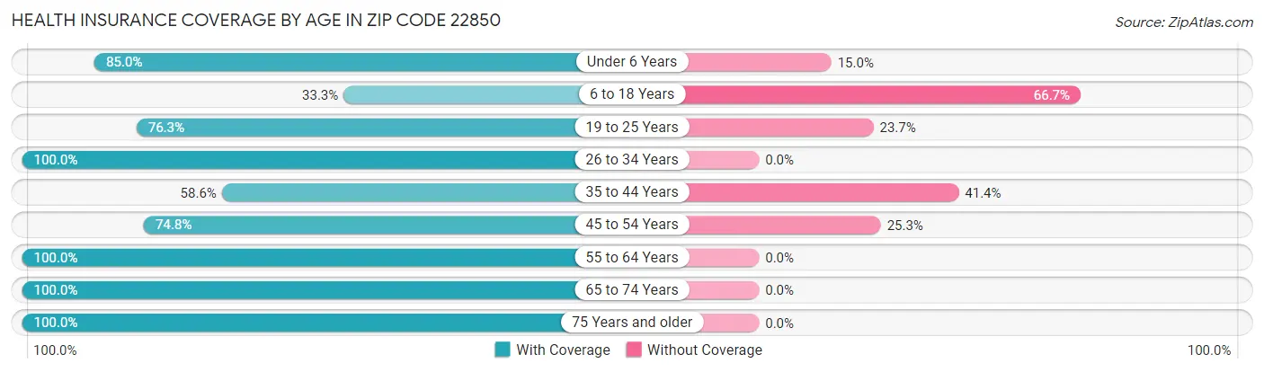 Health Insurance Coverage by Age in Zip Code 22850