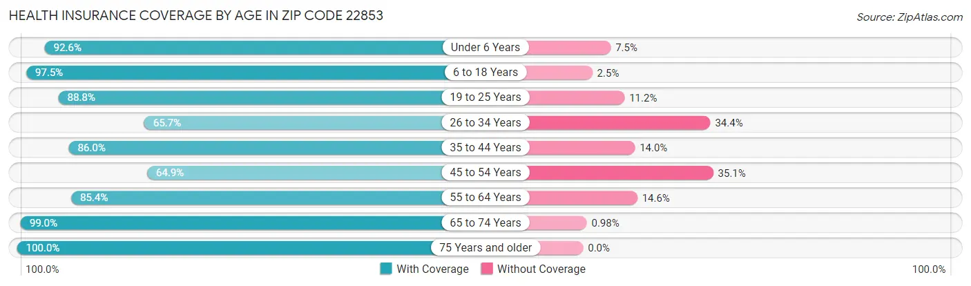 Health Insurance Coverage by Age in Zip Code 22853