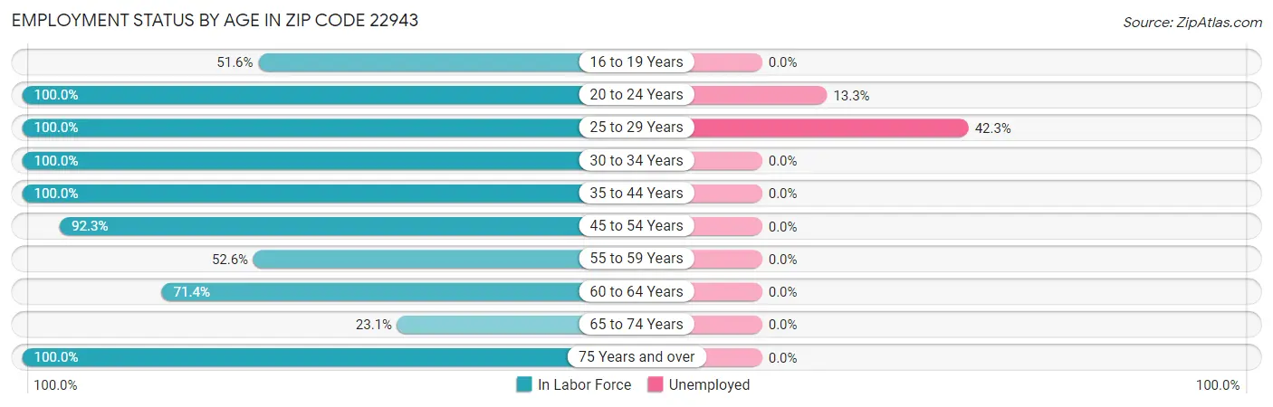 Employment Status by Age in Zip Code 22943