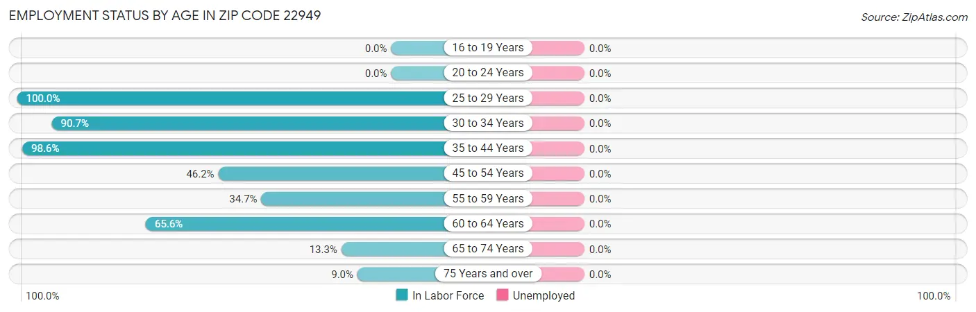 Employment Status by Age in Zip Code 22949