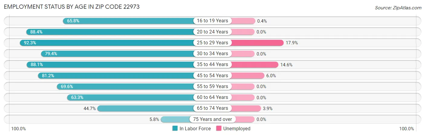 Employment Status by Age in Zip Code 22973