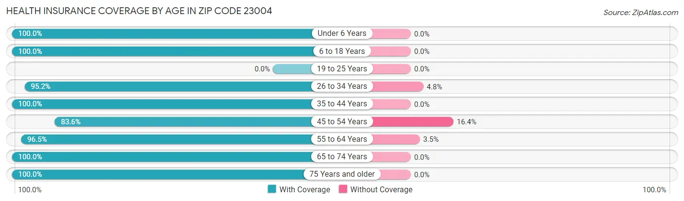 Health Insurance Coverage by Age in Zip Code 23004