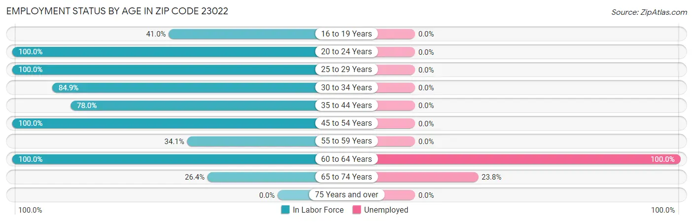 Employment Status by Age in Zip Code 23022