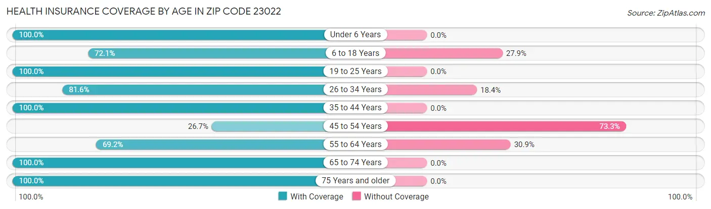Health Insurance Coverage by Age in Zip Code 23022