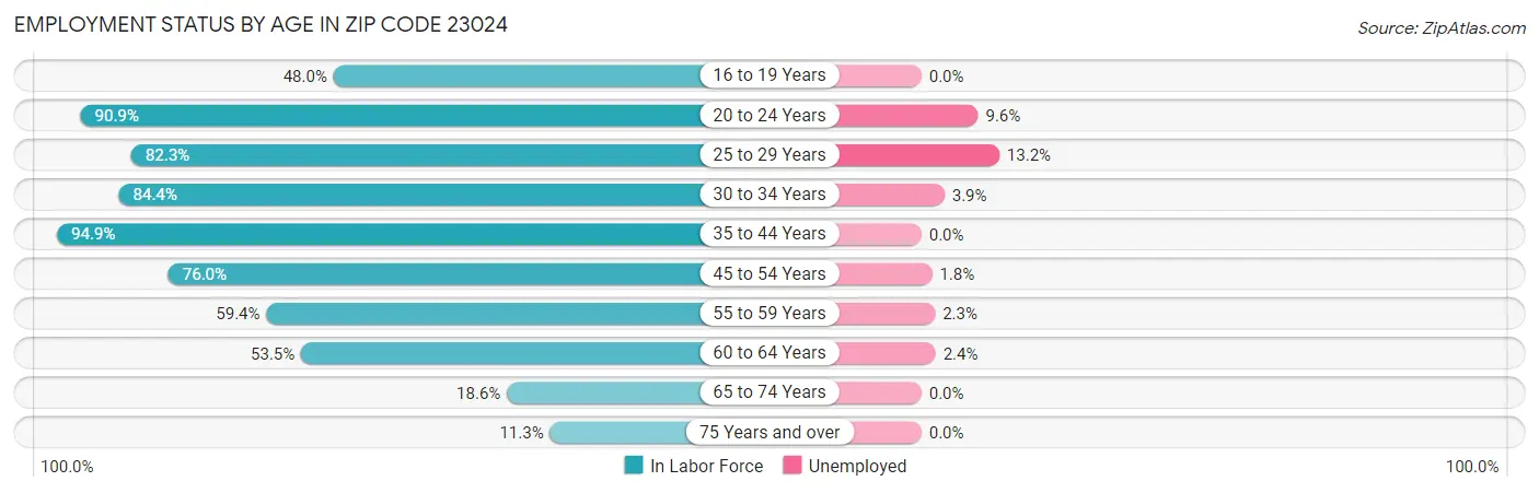 Employment Status by Age in Zip Code 23024