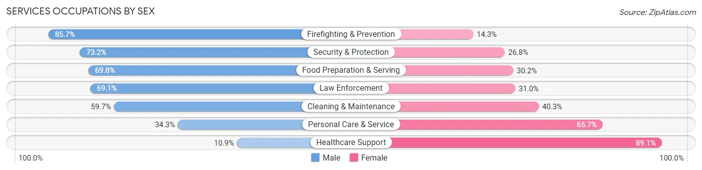 Services Occupations by Sex in Zip Code 23030