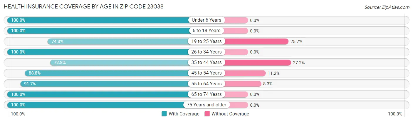 Health Insurance Coverage by Age in Zip Code 23038