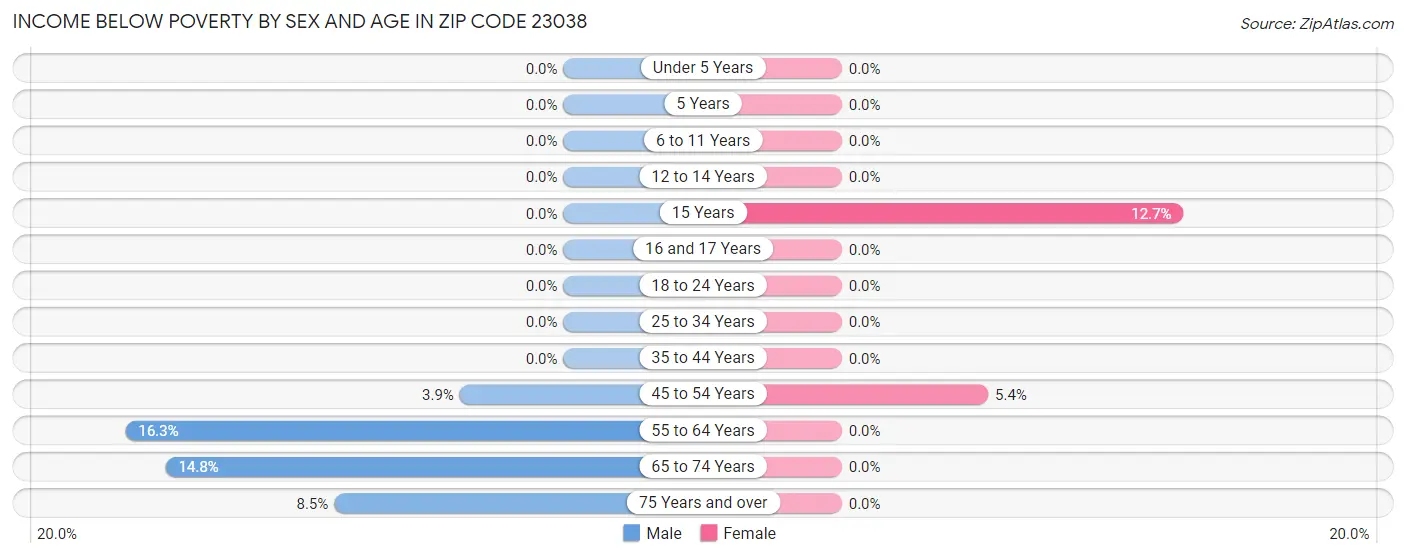 Income Below Poverty by Sex and Age in Zip Code 23038
