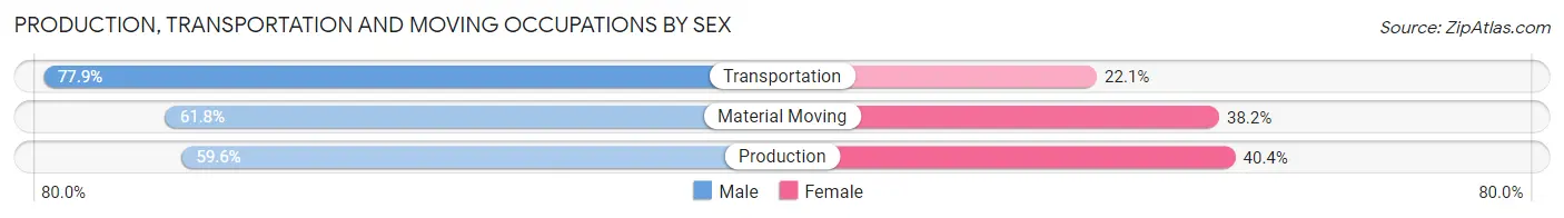 Production, Transportation and Moving Occupations by Sex in Zip Code 23040