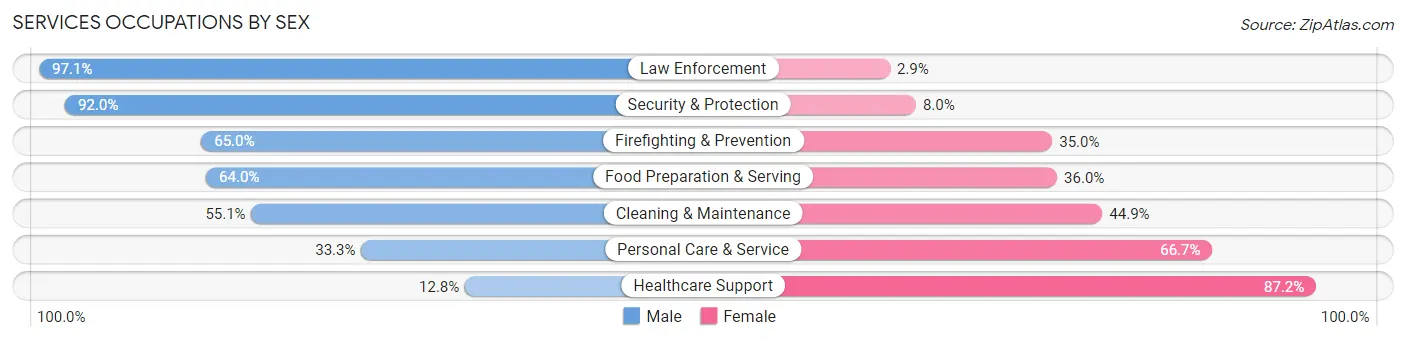 Services Occupations by Sex in Zip Code 23060