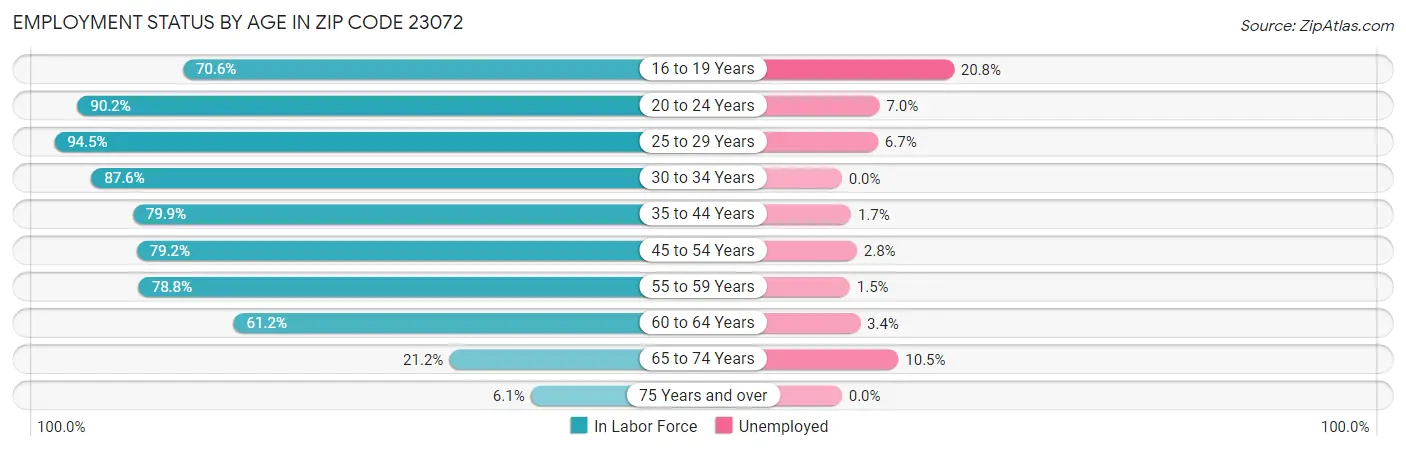 Employment Status by Age in Zip Code 23072