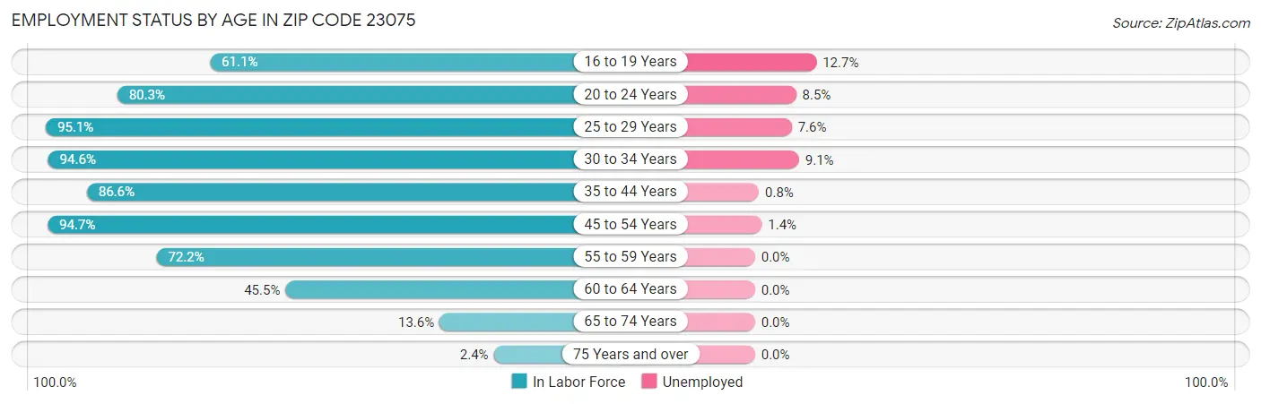 Employment Status by Age in Zip Code 23075