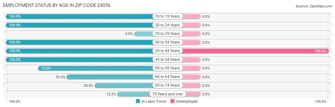 Employment Status by Age in Zip Code 23076