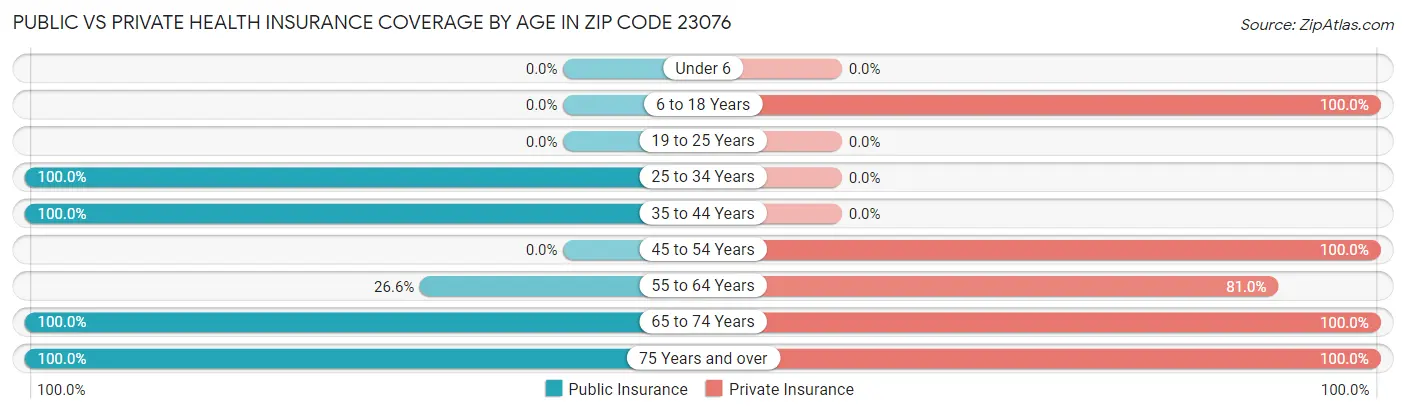 Public vs Private Health Insurance Coverage by Age in Zip Code 23076