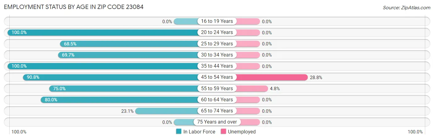 Employment Status by Age in Zip Code 23084