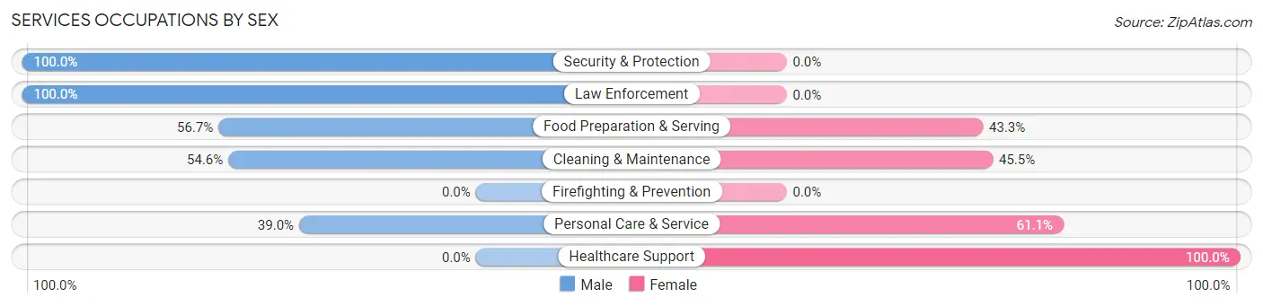 Services Occupations by Sex in Zip Code 23089