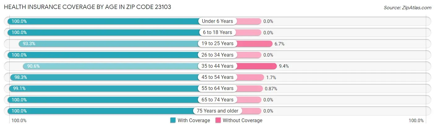 Health Insurance Coverage by Age in Zip Code 23103