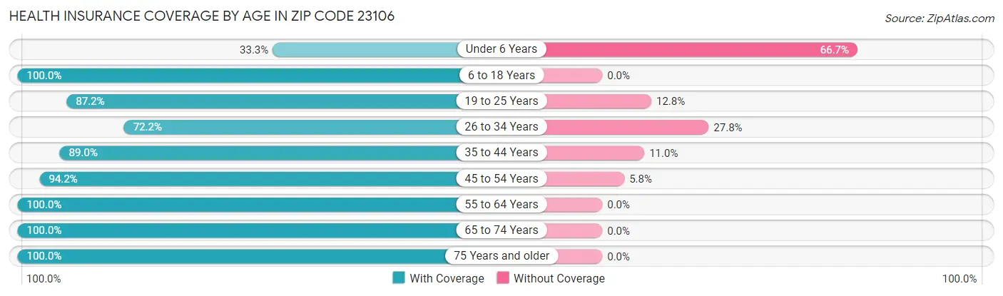 Health Insurance Coverage by Age in Zip Code 23106
