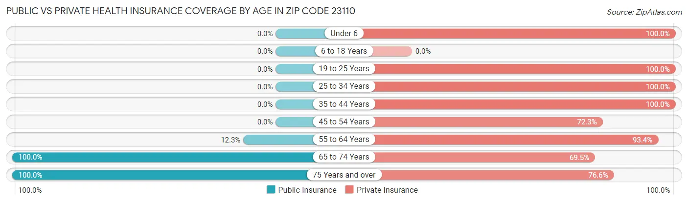 Public vs Private Health Insurance Coverage by Age in Zip Code 23110