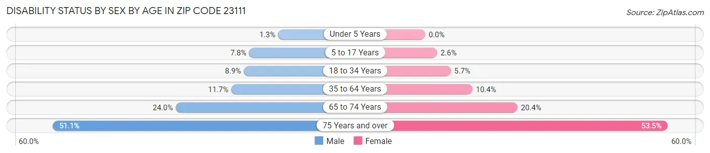 Disability Status by Sex by Age in Zip Code 23111