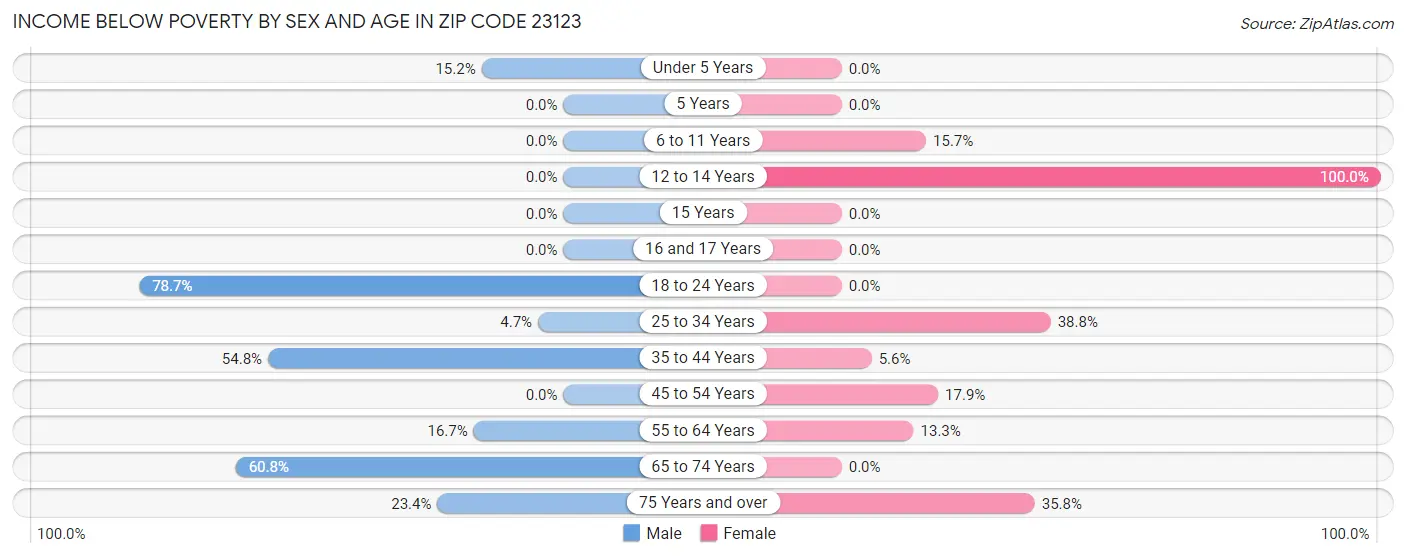 Income Below Poverty by Sex and Age in Zip Code 23123